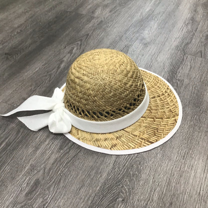 Solid White Bow Rush Straw Summer Visor