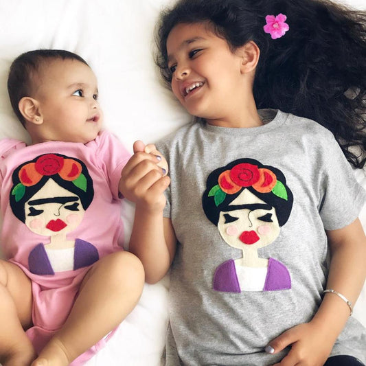 Frida Kahlo Infant Onesie- Gray and Pink