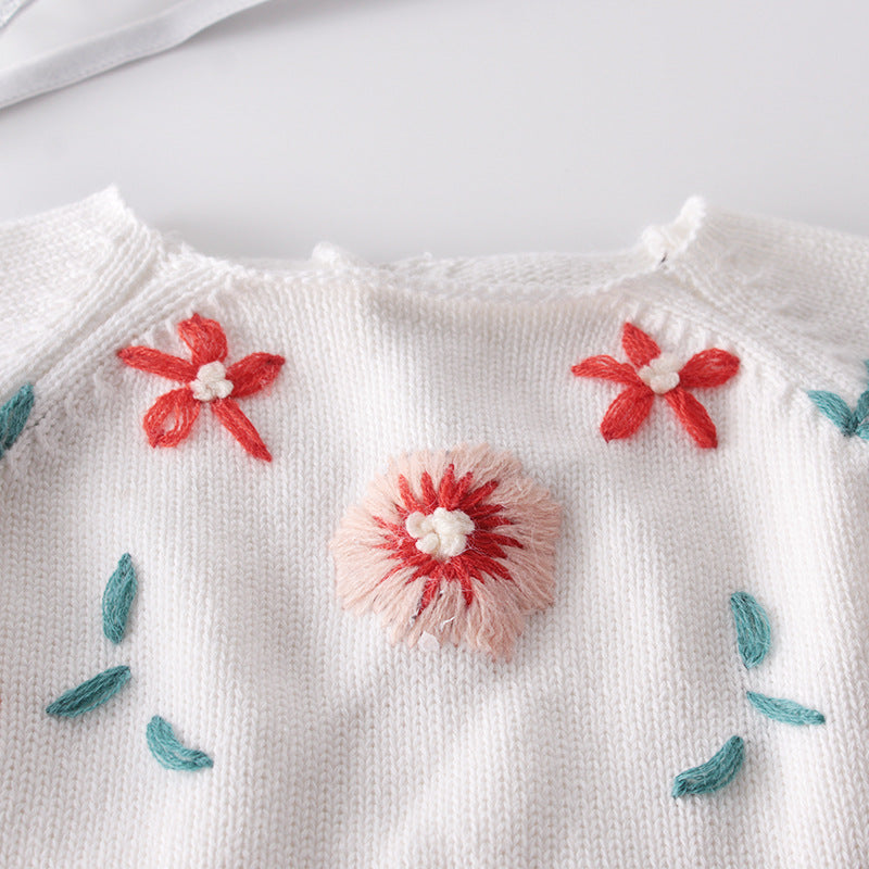Baby Girl 1pc Floral Embroidered Graphic Contrast Design Hand Knitted