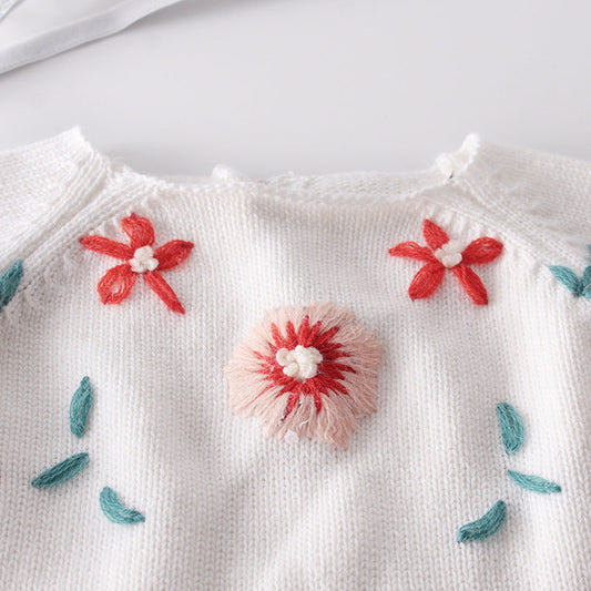 Baby Girl 1pc Floral Embroidered Graphic Contrast Design Hand Knitted