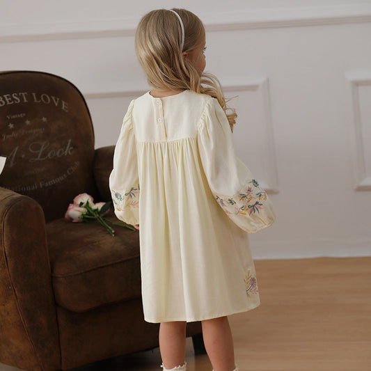 Spring and Autumn Vintage Flowers Embroidered Long-sleeved Dress