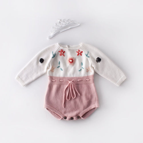 Baby Girl 1pc Floral Embroidered Graphic Contrast Design Hand Knitted